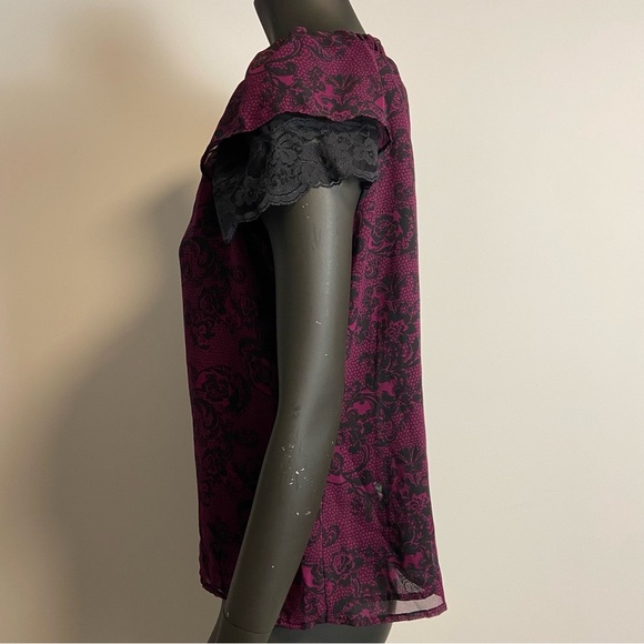 ⚪️ VTG NWT LAURA / Fred David paisley chiffon goth with lace trimming - Picture 3 of 8